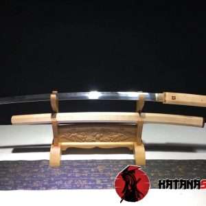 Shirasaya Katana T10 Folded Clay Tempered Steel With Bamboo Wood Saya And Buffalo Horns Fittings