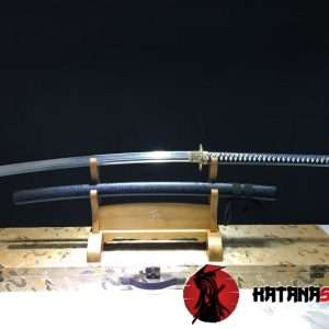 Japanese Nagamaki T10 Folded Clay Tempered With Hadori Polish And Sparkle Black Hardwood Saya