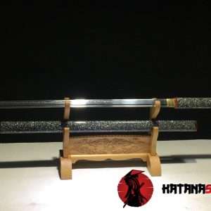 Ninjato Shirasaya Sword T10 Clay Tempered Steel With Kiriha Zukuri Kissaki Full Seashell Pattern Saya With Authentic Buffalo Horns
