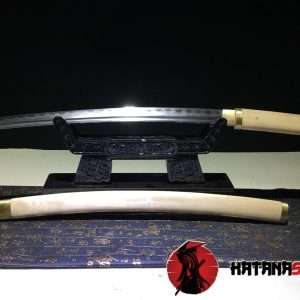 Handmade Wakizashi Sword T10 Folded Clay Tempered Steel With Maple Wood Saya Brass Fittings