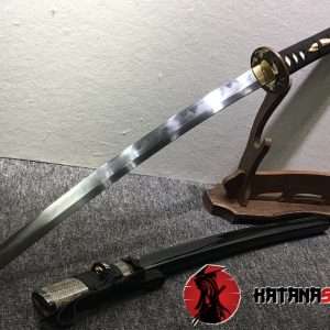 Handmade Wakizashi T10 Folded Clay Tempered Steel Full Black Ray Skin Saya With Buffalo Horn