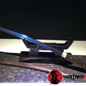 Shirasaya Wakizashi T10 Clay Tempered Steel With Hadori Polishmblue Acid Dye And Ebony Wood Saya With Buffalo Horn