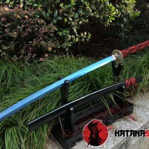 Nagamaki T10 Clay Tempered Steel With Blue Acid Dye And Black Lacquered Wood Saya